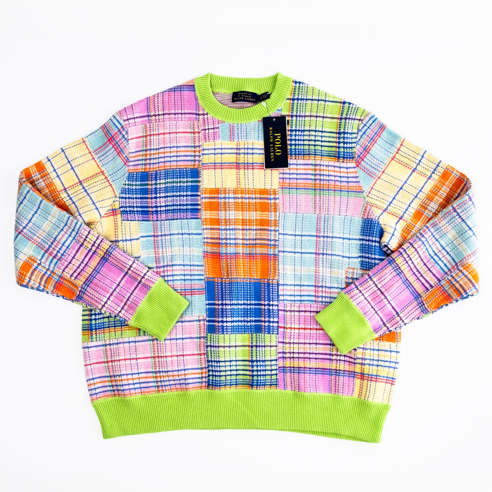 NWT Women's Polo Ralph Lauren Plaid Cotton Cashmere Sweater $698 Petite S - PS